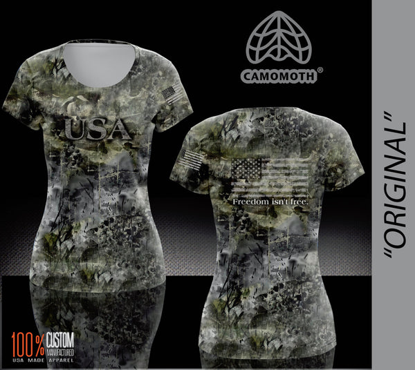 Ladies Camomoth® Short Sleeve T-Shirt in Original Camomoth® Green featuring USA