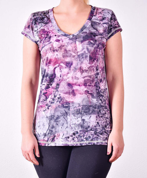 Ladies Camomoth® Short-Sleeve Rounded V-neck Collar T-shirt in Camomoth® Pink